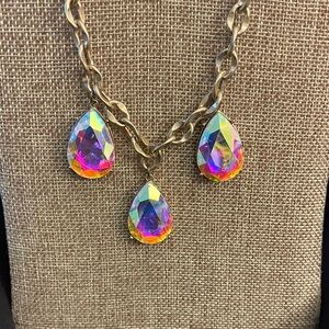 Pink Panache Iridescent Teardrop Necklace with Antique Gold Chain
